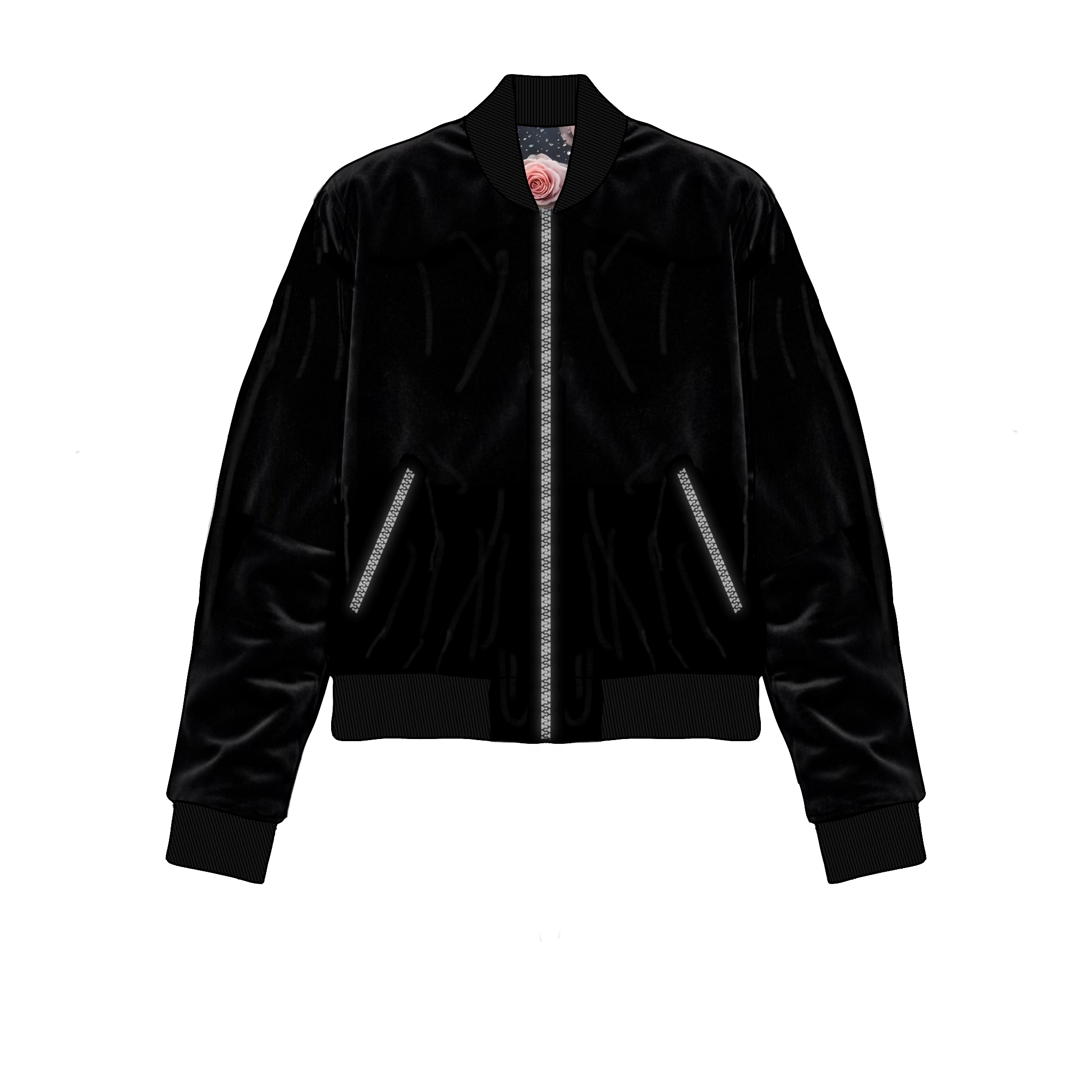 velvet floral lining bomber jacket
